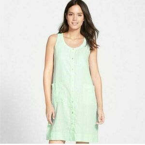 NEW Eileen Fisher 100% Organic Linen Dress Aurora‎ Button Front Pockets Sz  L